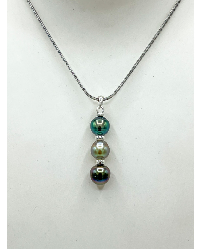 Pendentif Tapou 3 perles Argent